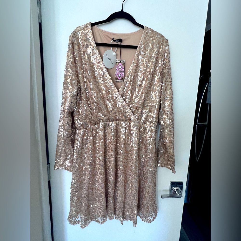 Boohoo gold sequin dress